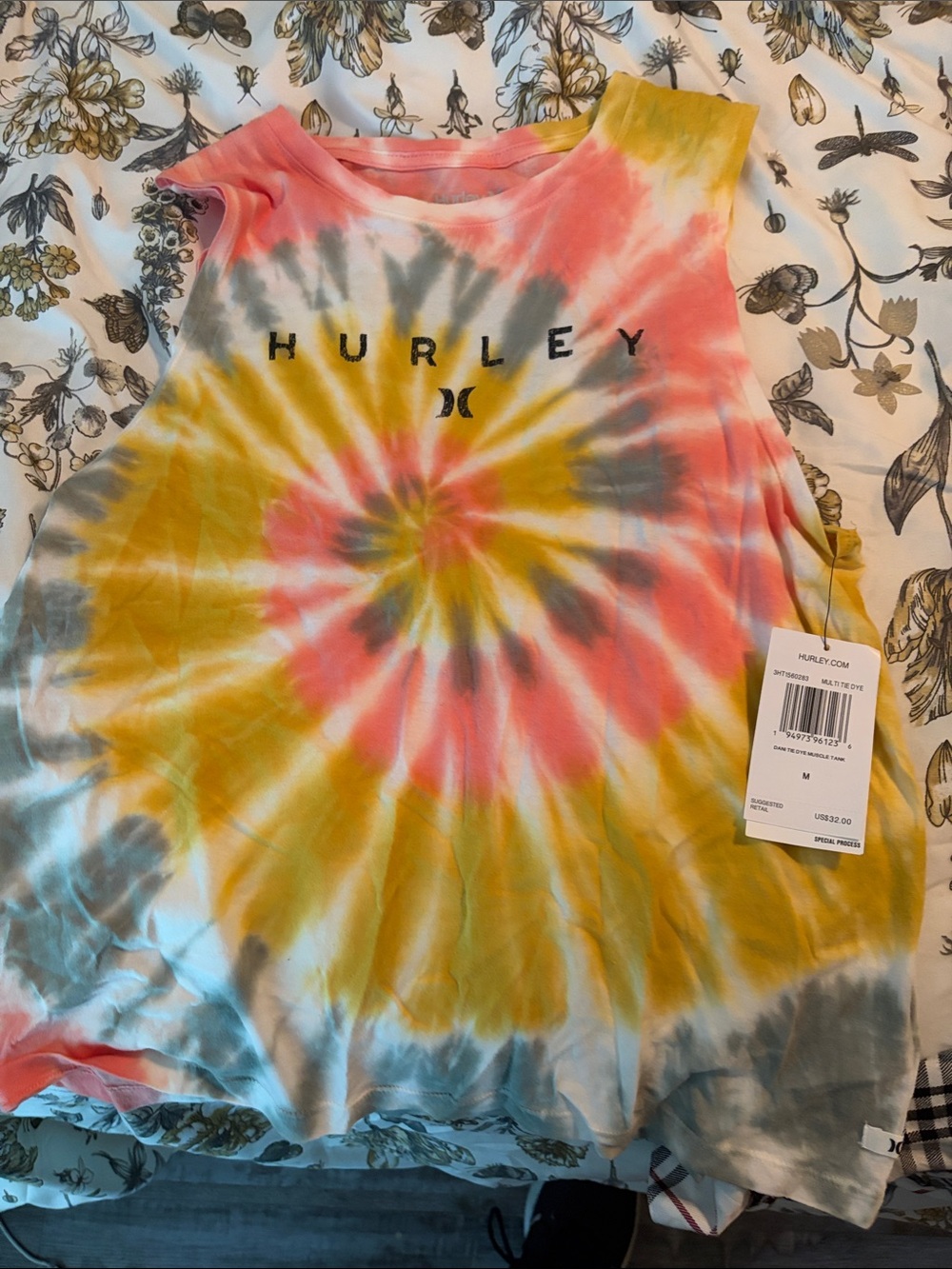 NWT Hurley Tie-Dye Sleeveless Muscle Tank - Pink, Yellow, Gray